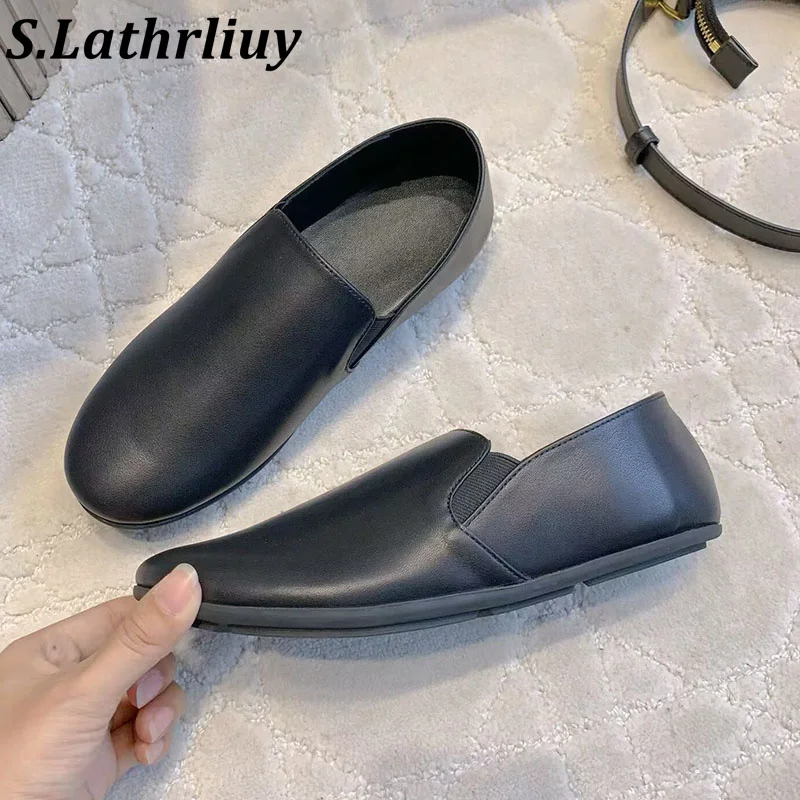 Spring Autumn Genuine Leather Flat Shoes Women Simple Loafers Casual Versatile Single Shoes British Style Small Leather Shoes
