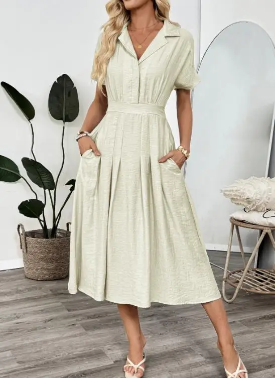 

2026 Summer New Elegant Sexy Women's Dress Casual Cuban Collar Commuting Shirt Dress Female Clothing