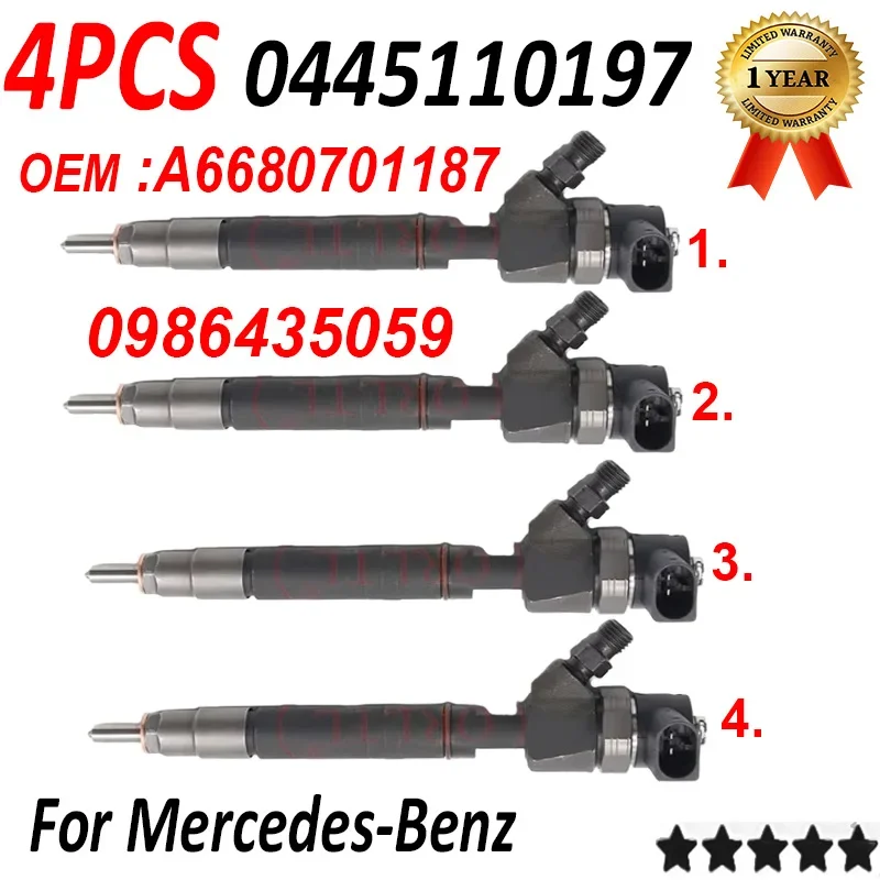 4 PCS A6680701187 High Quality Injector 0445110197 0 445 110 197 Nozzle 6680701187 for Mercedes-Benz 0986435059 0445110198