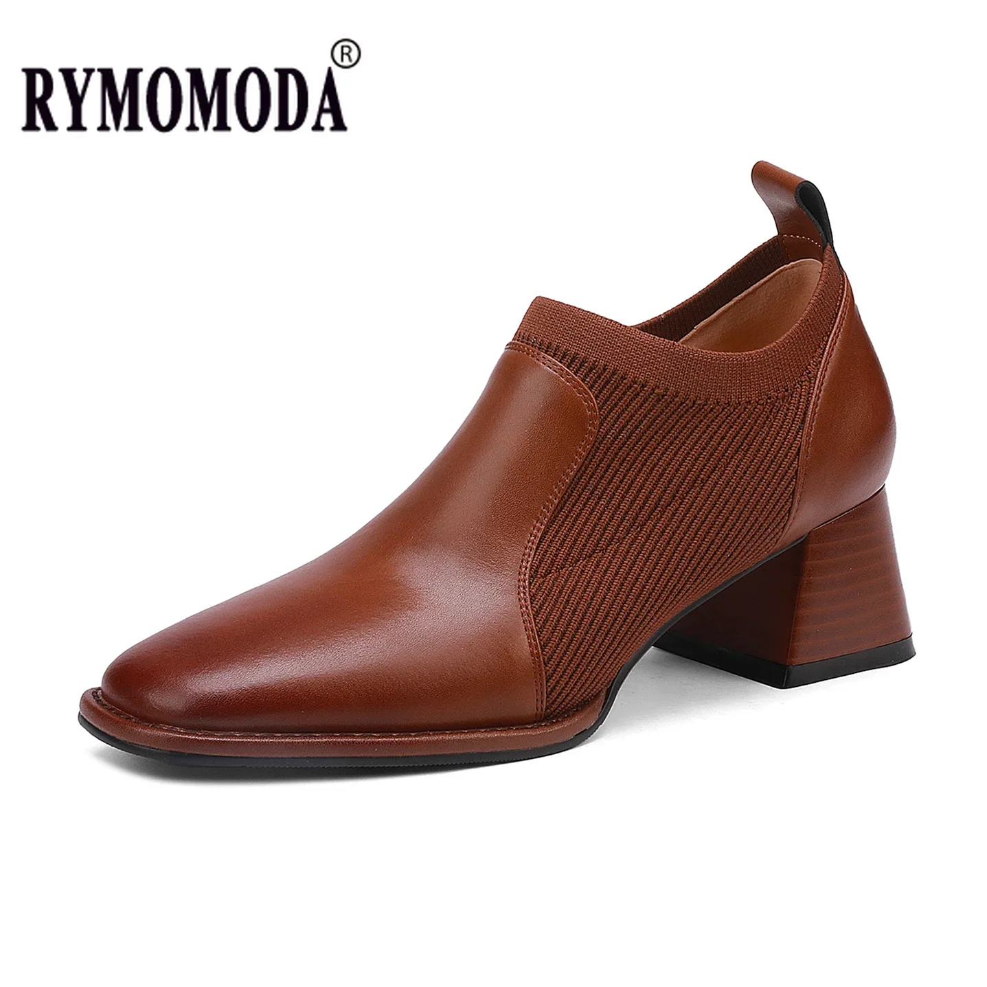 

Women Heels Shoes Cow Split Leather Brown Med Heels Pigskin Lining and Insole Office Dress Sock Pumps Spring Autumn Big Size 42