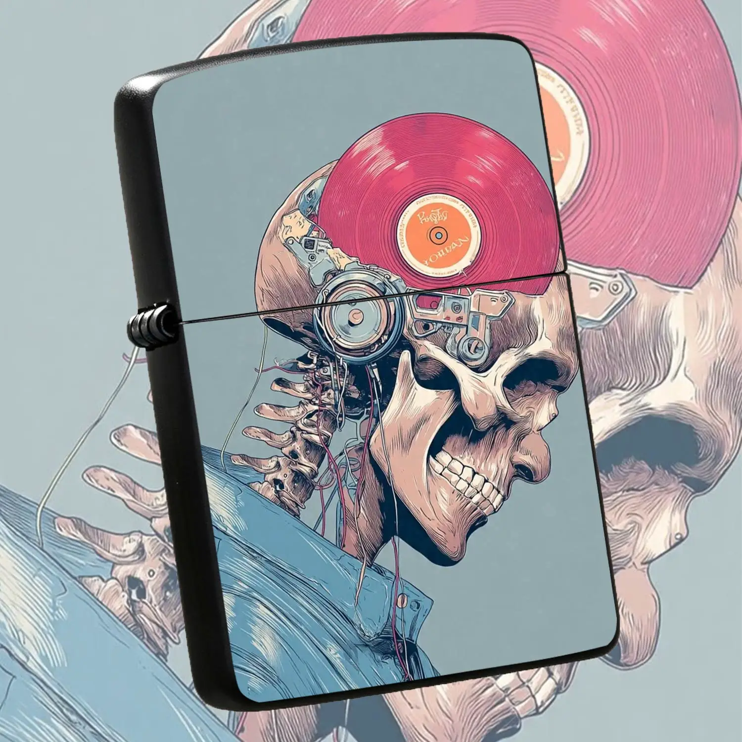 CreativeSkull Vinyl Record Decor Lighter, Trendy Art Illustration Design Portable Igniter, Suitable for Daily Carry, Multi-scenario Available, Ideal Gift for Trendy Art Lovers forGifting A Humorous And Interesting Lighter