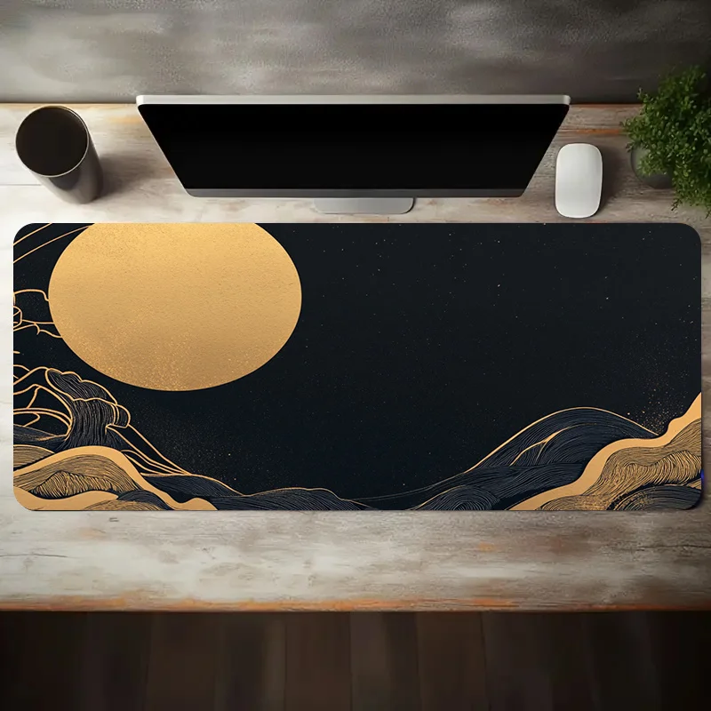 Tapis de souris de jeu extra-large, tapis de bureau à base en caoutchouc antidérapant, design de paysage chinois élégant, adapté aux PC et au bureau