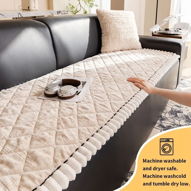 1PC-Autumn and winter diamond grid sofa cushion retro design one-piece straight row fixed anti slip sofa cushion cover cloth
