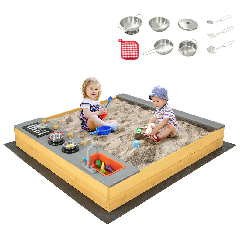 Obrázek 5: Dřevěný sandbox děti písek depo s kuchyň playset příslušenství pro 3-8 let starý