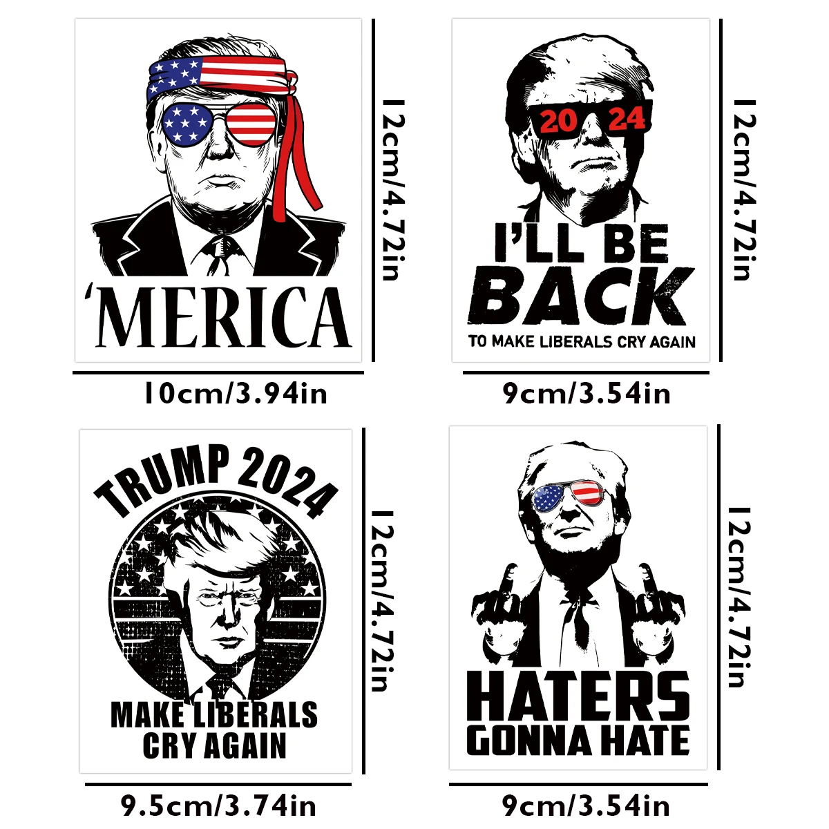 4Pcs Trump Theme UV Transfer Sticker,I Will Be Back,Personalized Glass Cup Decoration Wrappers Sticker,Party Label Sticker