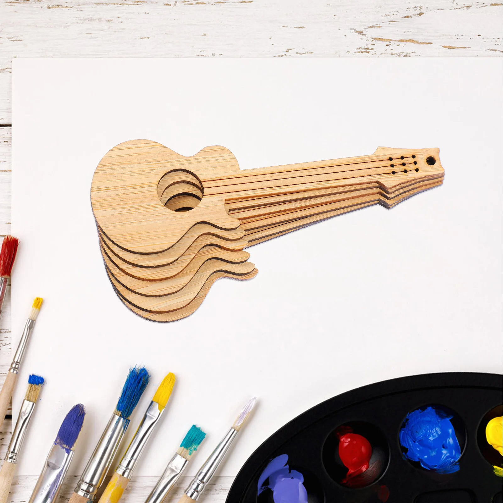 ที่คั่นหนังสือไม้ไผ่รูปทรงกีตาร์ 6 ชิ้น ป้ายเปล่าสำหรับ DIY จี้ห้อยตกแต่ง ป้ายบอกหน้าหนังสือสำหรับเขียนลายกราฟฟิตี ของขวัญ ที่คั่นหนังสือเปล่าสำหรับ DIY