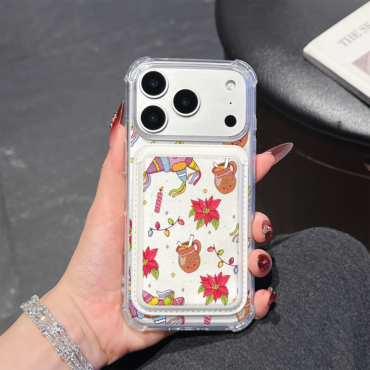 Mexikanische Fiesta-Themen-Handyhülle für iPhone 17 16 15 14 Pro Max Plus mit Brieftaschenfach, transparent, weiches TPU für magnetische Handyhülle