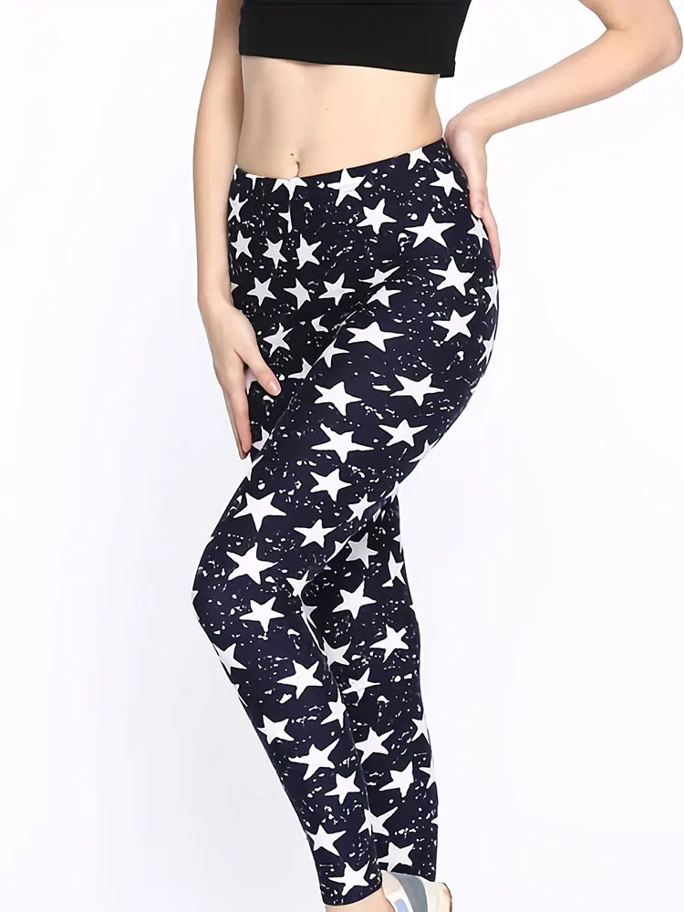 Spring and Autumn milk silk elastic leggings with star shaped print trend suitable for women to wear outside