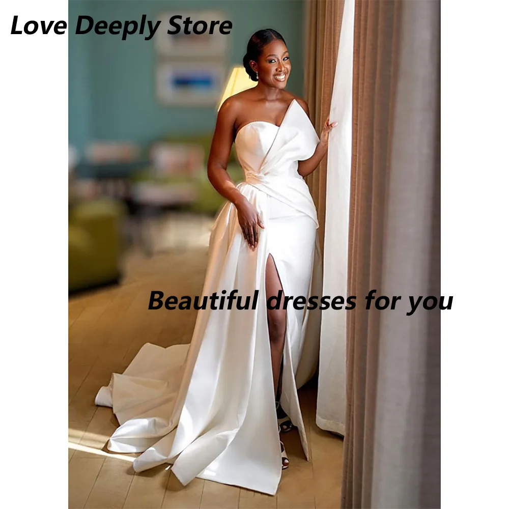 

Sexy Bride Gown Customized A-Line Sleeveless Court Train Wedding Dress Split Front Backless Bride Dresses Robe De Mariée