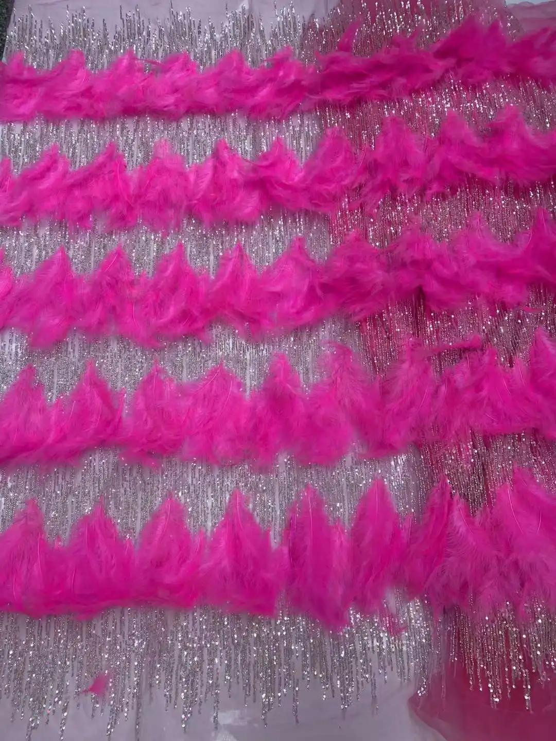 Tissu de dentelle de marié à paillettes royales françaises, plume moelleuse, dentelle 3D, filet africain, tissu de broderie pour robe de soirée de mariage, dernier