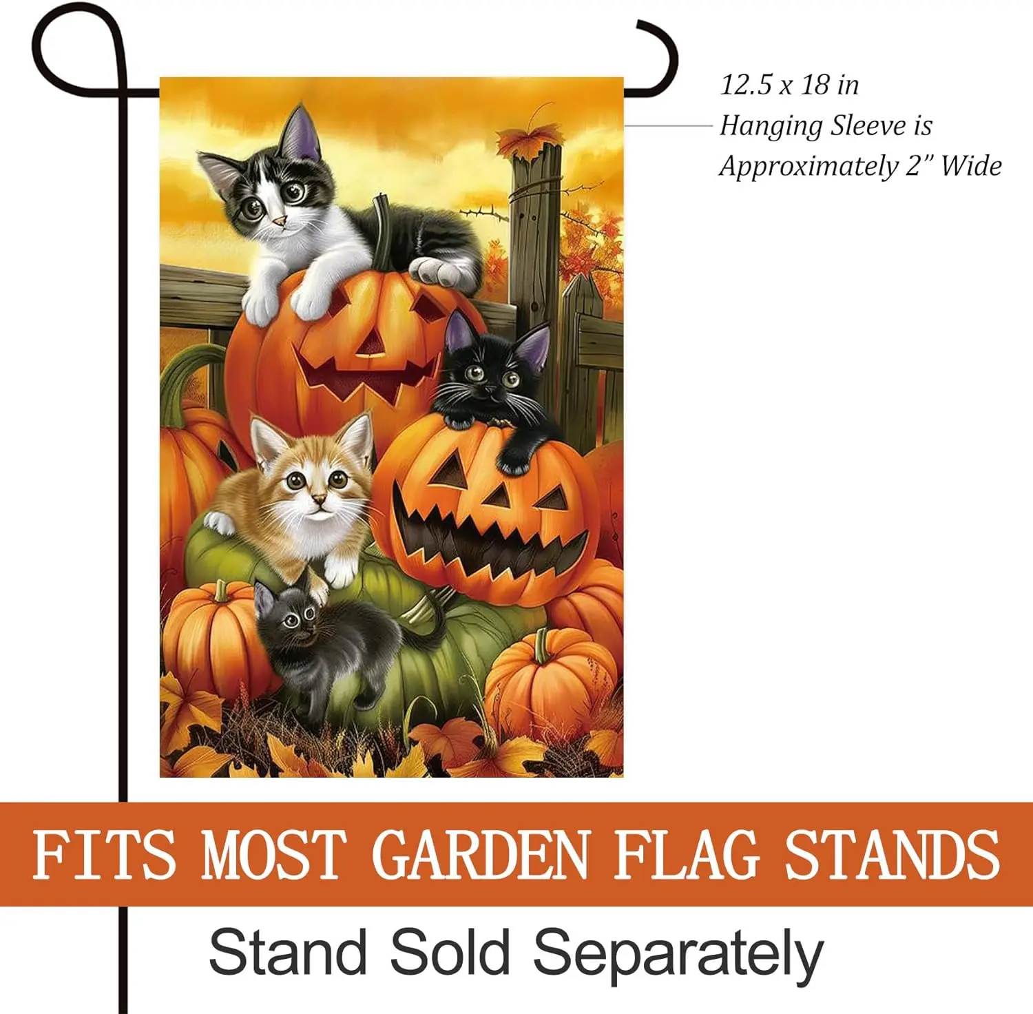 Texupday Halloween Cute Cat Kitten with Spooky Pumpkins Decoration Vertical Fall Harvest Garden Flag Holiday Rustic Party Outdoo