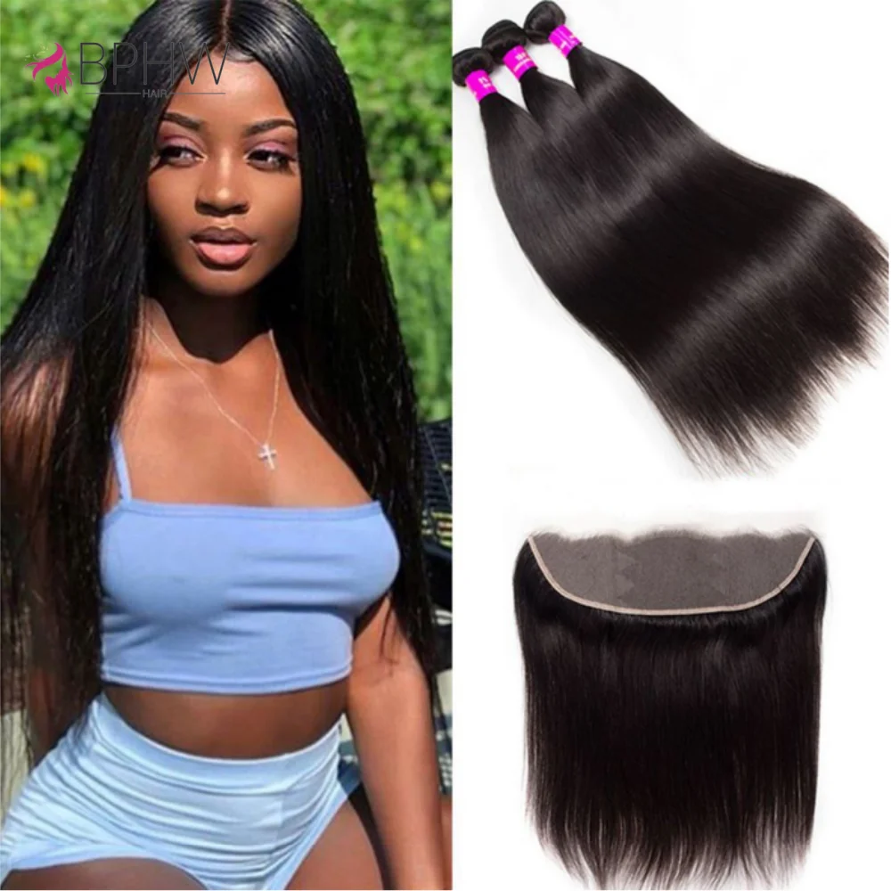 

Human Hair 3 Bundles With Frontal Brazilian Straight 3 Bundles With Closure Human Hair Weave Extensions Remy Natural Color Hair