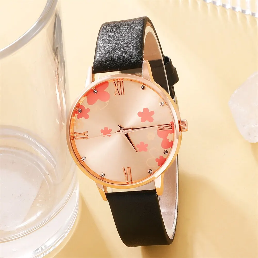 5PCS Set Womens Fashion Quartz Watch Female Clock Rose Gold Dial Luxury Brand Design Women Watches Simple Ladies Wrist Watch