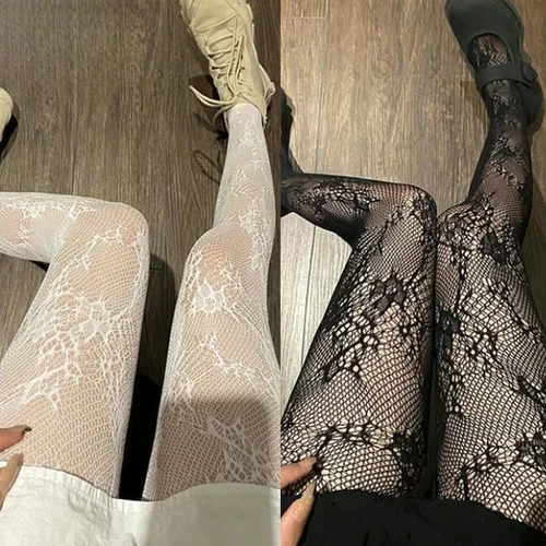 Imagen 1 del producto Pantimedias sexis caladas de malla con bordado de flores a la moda, medias de red de pesca para mujer, medias Hipster de colores Harajuku para chica fresca