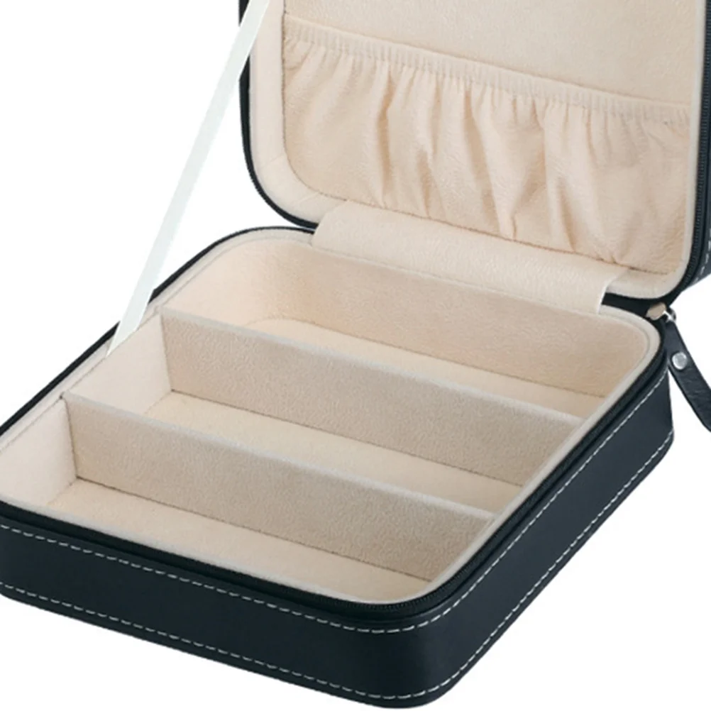 

Durable PU Jewelry Box Sunglasses Container for Accessories Black Sturdy Zipper Lightweight Portable Practical Storage