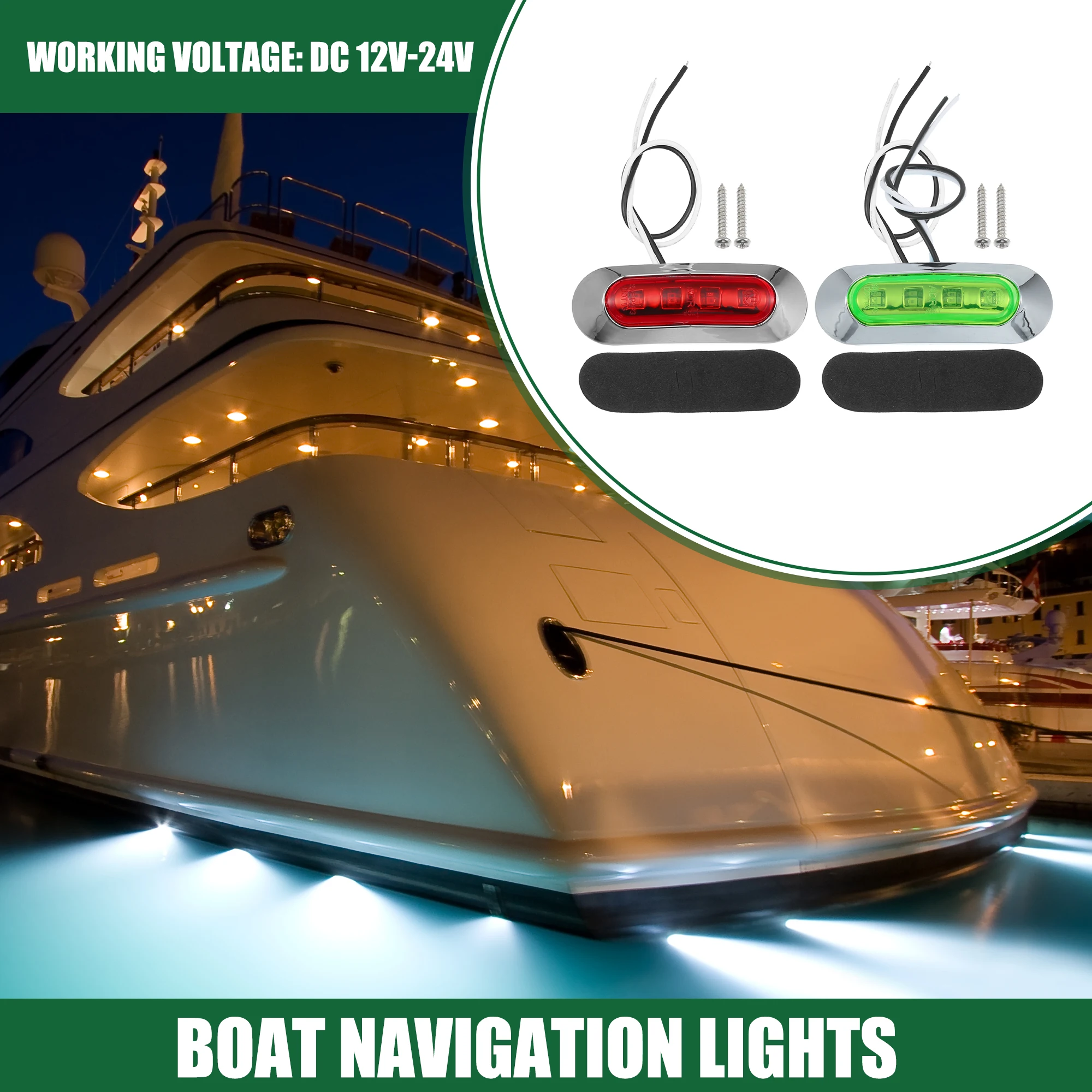 

UXCELL 1 Set Universal Interior Boat Navigation Lights for Boat Waterproof Red Green
