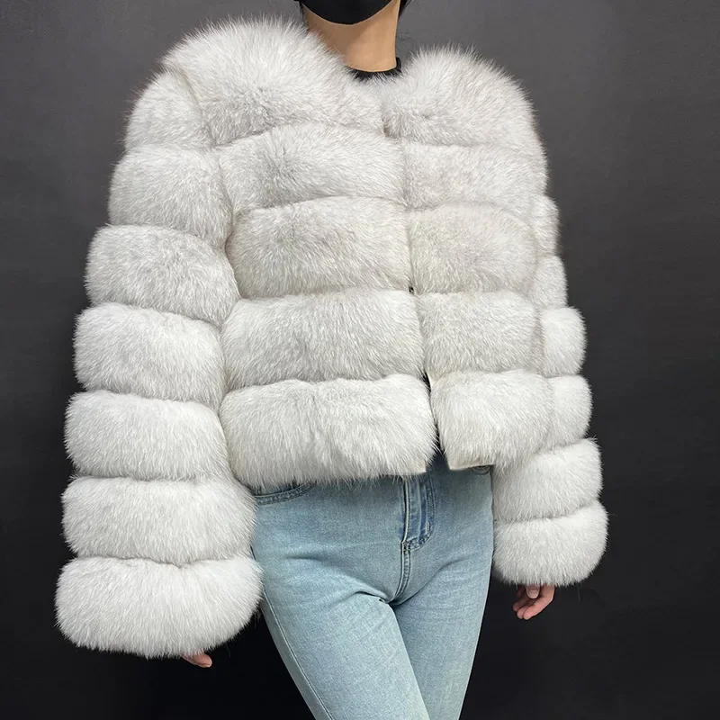 new2024 New Natural white Winter Women's Cold Coat Top Fox Jackets Women clothing Luxury Furry Natural Real fox Fur Jacket Coats