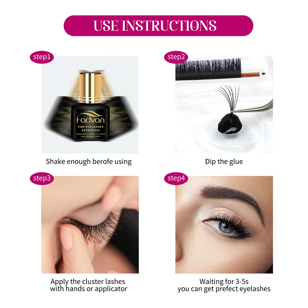 Fadvan Lash Extension Glue 5ml/10ml False Eyelashes Glue 5 Second Fast-Dry No Odor No Simulation Fake Lashes Building Black Glue