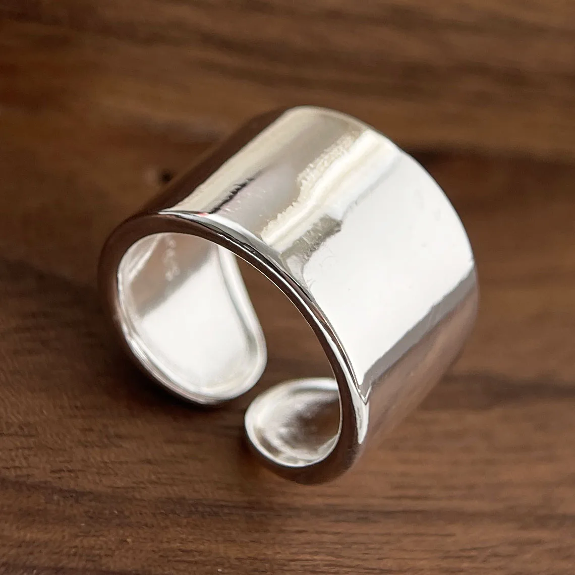 Women's 925 Sterling Silver Minimalist Wide Ring, Handmade Gift