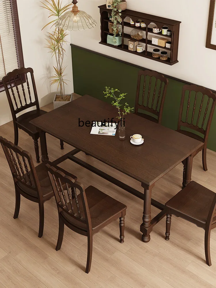 MM45 American Style French Style Retro Solid Wood Dining Table Dining Room Small Apartment Modern Simple Table Rectangular