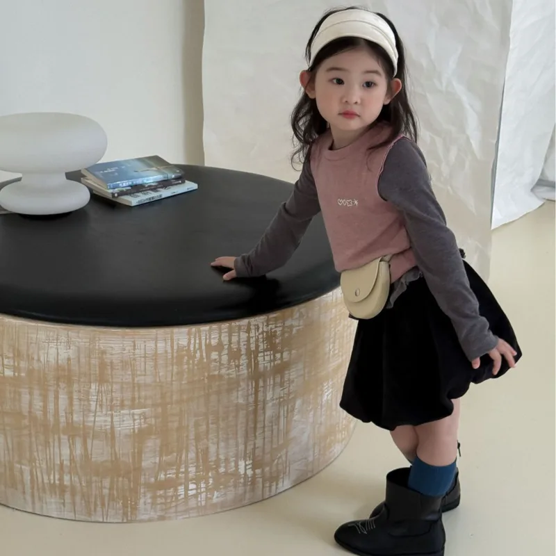 

2025 осенне-зимняя хлопковая детская одежда для девочек, комплект из 3 предметов, жилет с длинными рукавами, кружевная футболка, юбка принцессы, мягкая юбка для детей 3-10 лет