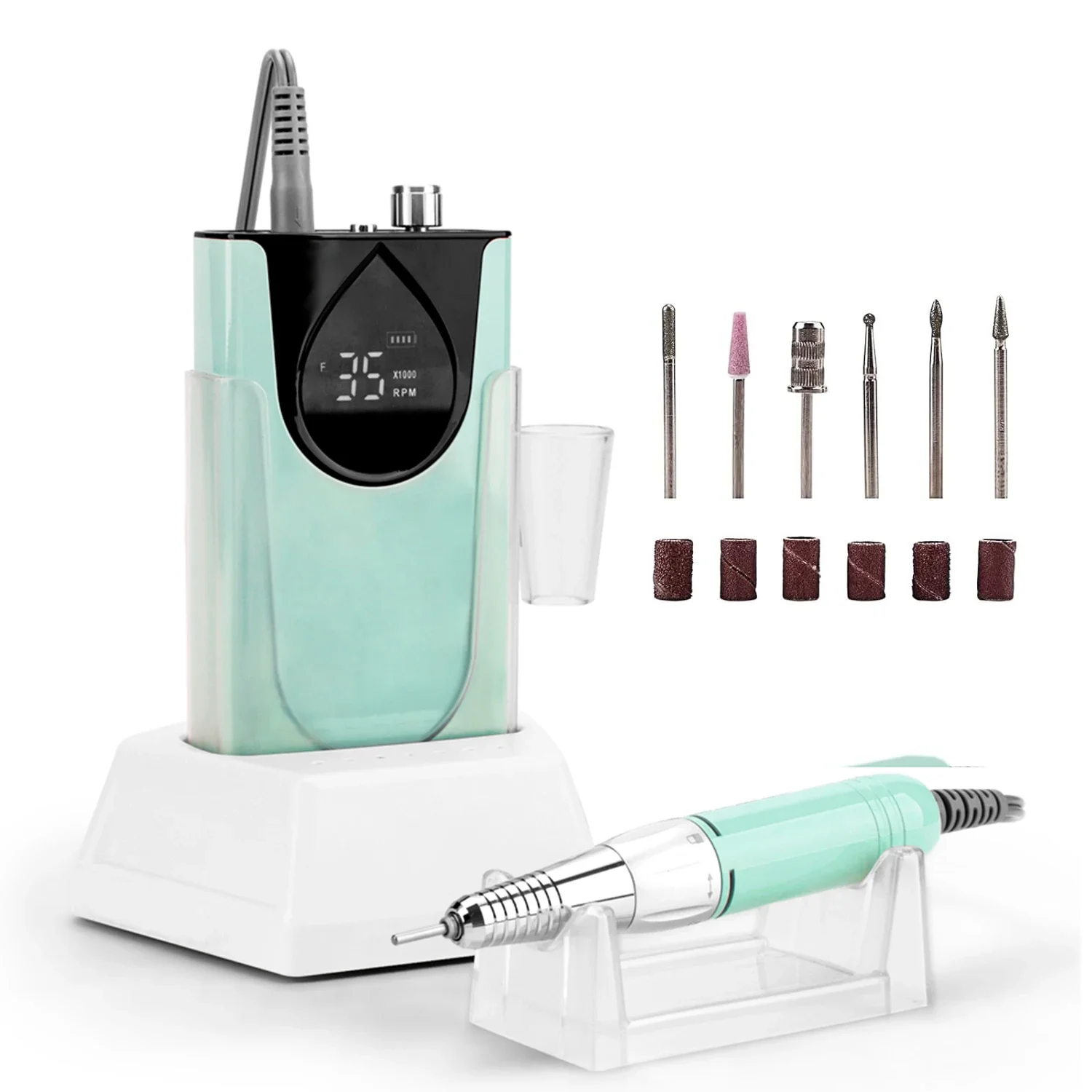 Professional Nails Drill Machine - Electric, Cordless, 35000 RPM, HD Display for Salon & Home Use (Handpiece - Mermaid)