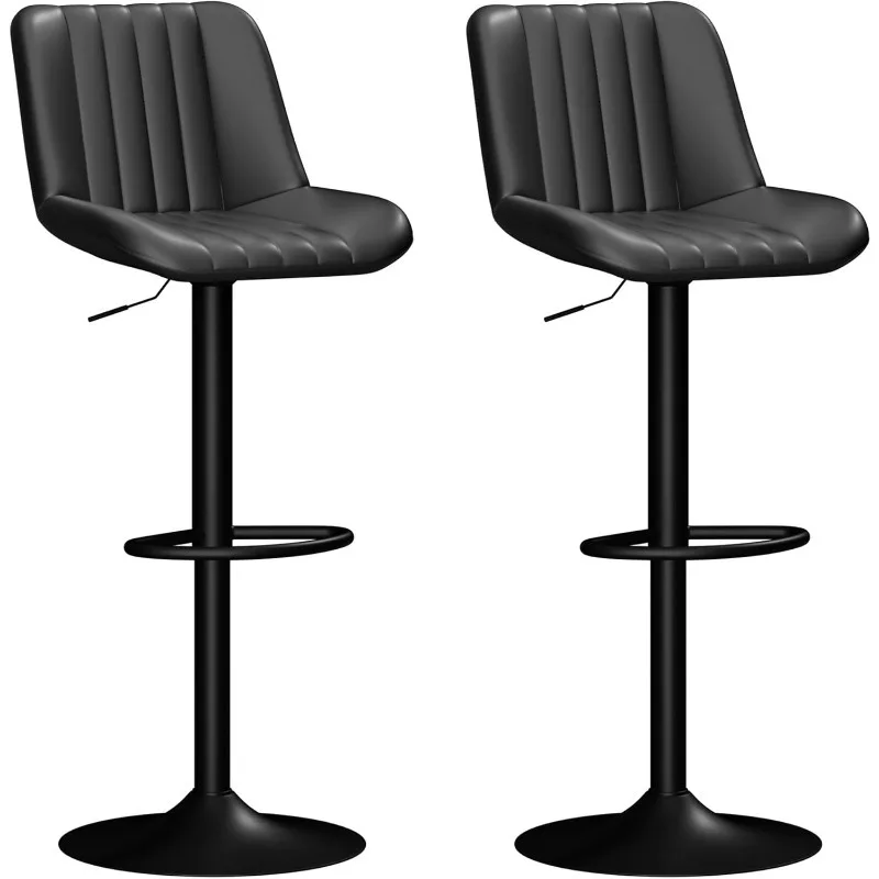 مجموعة مقاعد البار مكونة من 2، مقاعد دوارة من جلد البولي يوريثان قابلة للتعديل، مقعد بار بارتفاع مضاد مع مقعد بار لطاولة المطبخ الخلفية #1