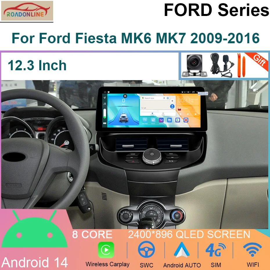 

Android 14 Multimedia Player Navigation For Ford Fiesta MK6 MK7 2009-2016 Carplay Car Radio WIFI 4G Player Stereo GPS