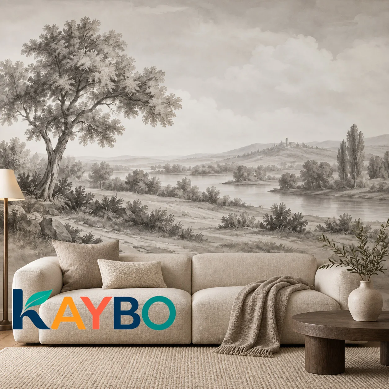 Vintage Landscape Wall Mural Neutral Countryside Wallpaper Scenic Lake Forest Rustic Living Room Bedroom Decor Non Self Adhesive