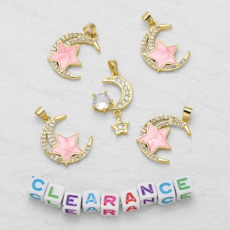 Clearance Crystal Evil Eye Cross Heart Pendant for Necklace Copper Gold Plated Animal Moon Star Jewelry Making Accessrios CPR