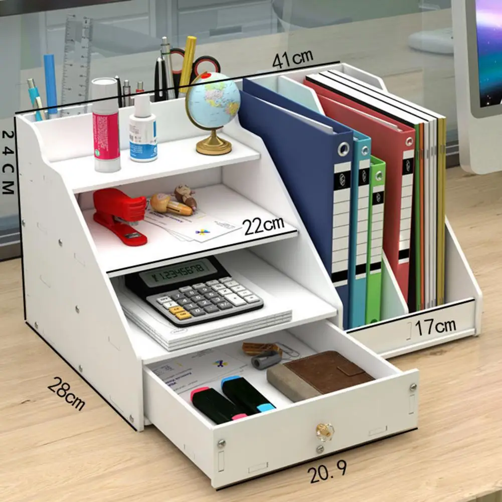 Baki alat tulis Desktop Organizer baki Desktop rak penyimpanan File dengan kapasitas desain partisi banyak lapisan mudah untuk kantor