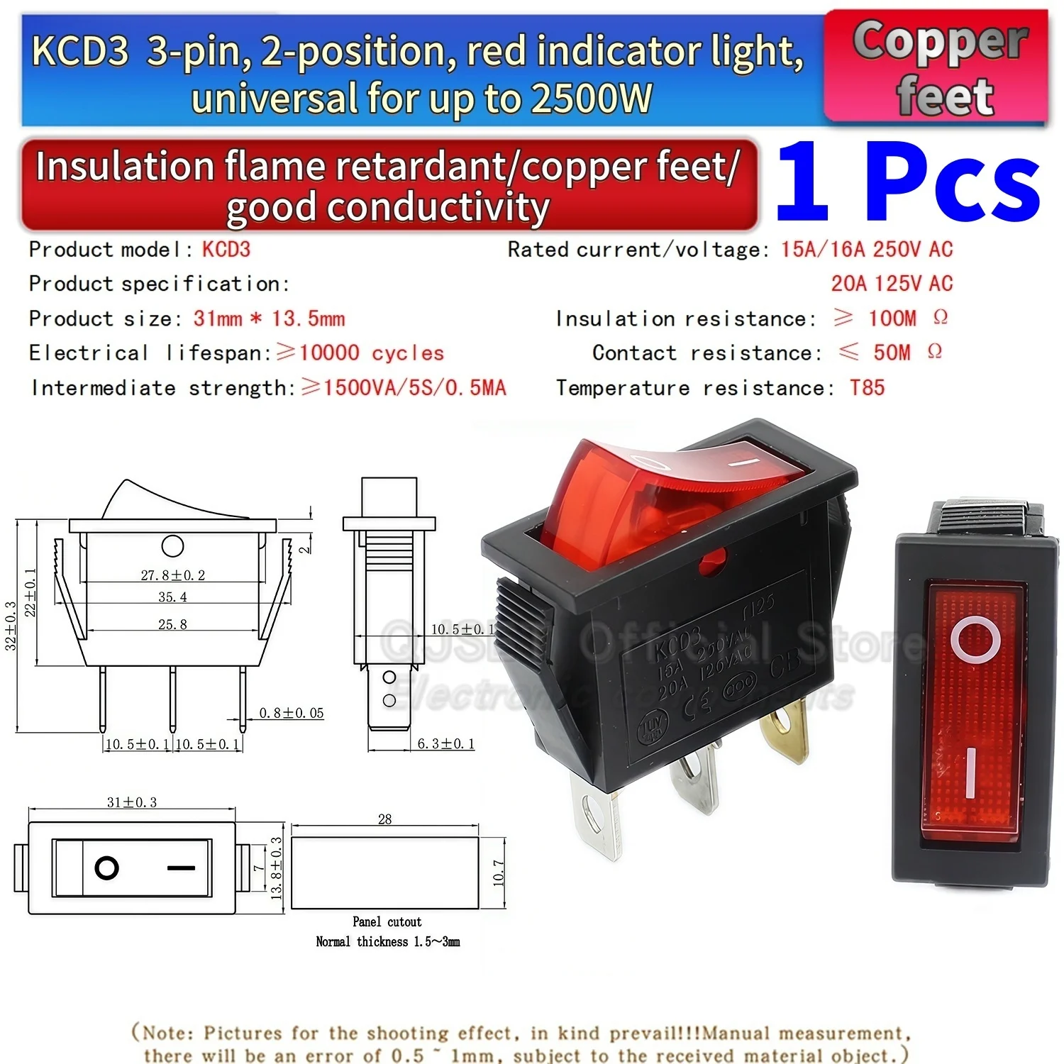 1 Stück KCD3 Wippschalter EIN-AUS-EIN 2 3 Positionen 2 3 Pins Elektrische Ausrüstung Mit Lichtschalter 15A16A 250V/220V 20A 125V AC – Detail 11