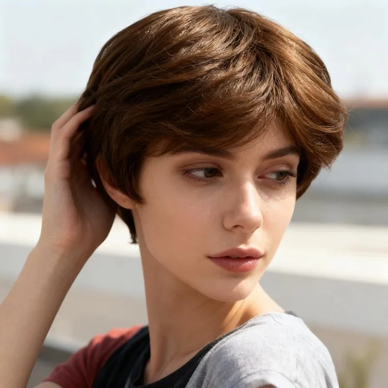 Pink Simulated Middle Parted Short Hair Women'S Wig Fashionable Outdoor Travel High Temperature Wire Head-Wearing Synthetic Wig
