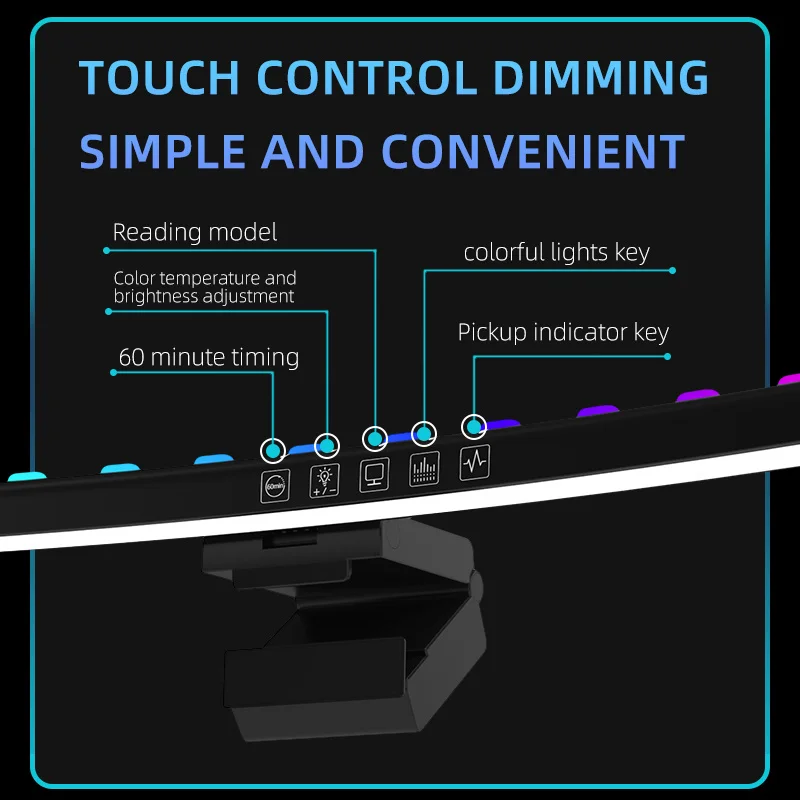 60cm Desk Lamp Two-sided LED Light RGB Curved Straight Monitor Screen Light Bar USB 3 Color Dimmable Reading Table Lamp