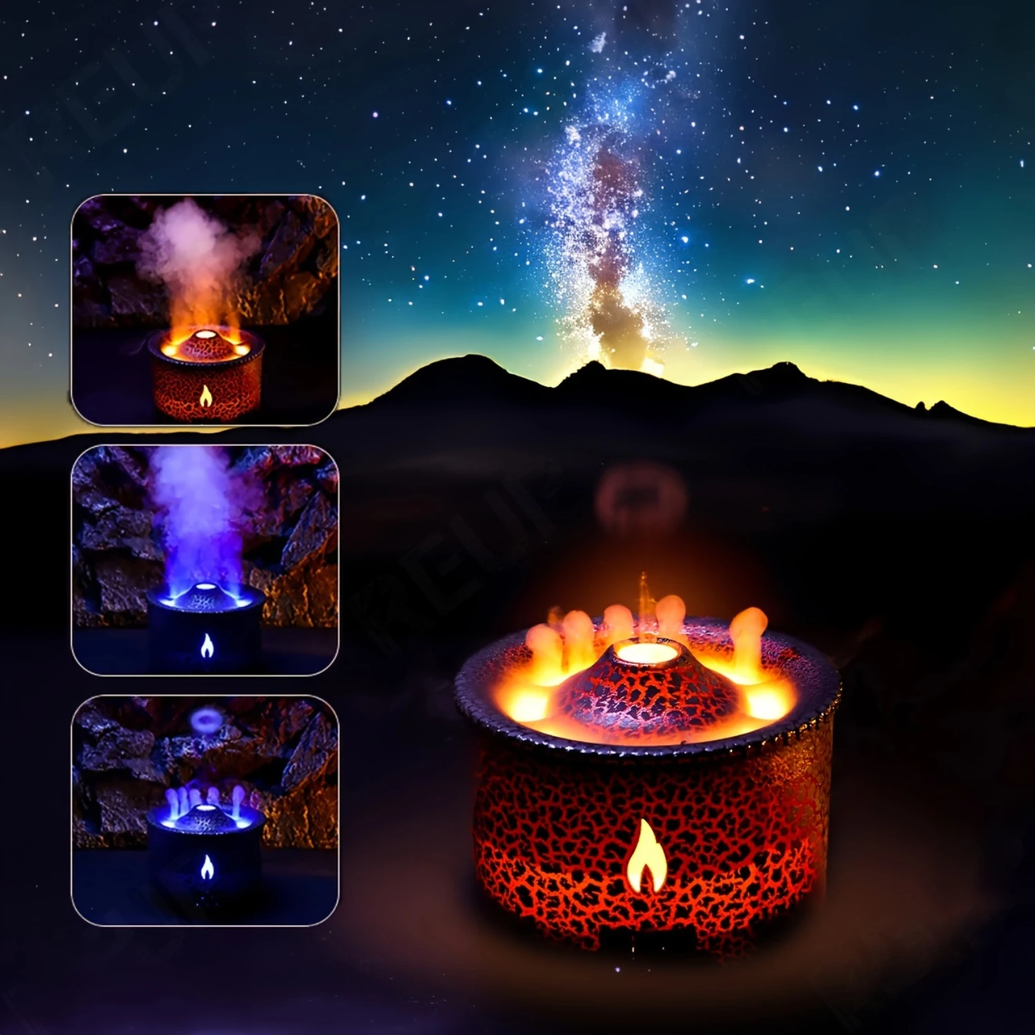 REUP Volcanic Flame  Diffuser Essential Oil 360ml Portable Air Humidifier With Cute Smoke Ring Night Light Lamp Fragrance