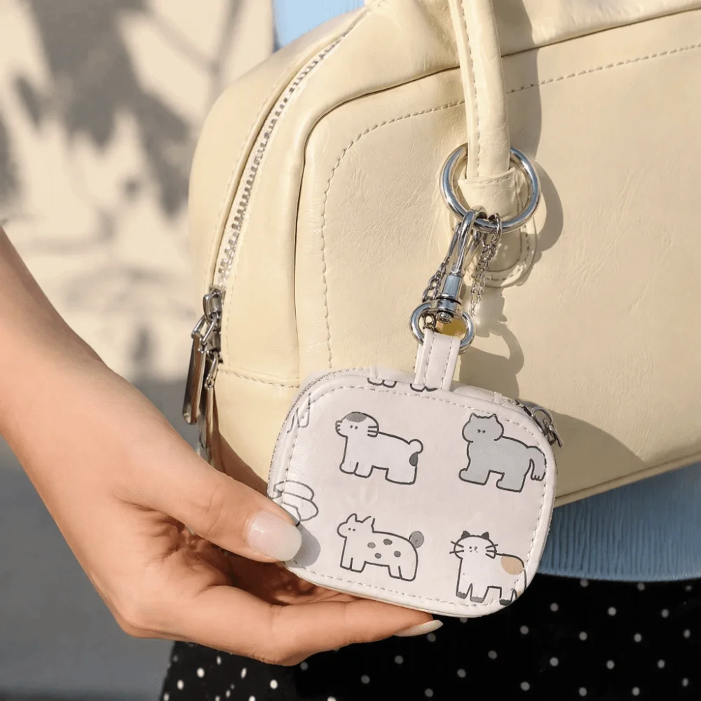 Practical Portable Key Pouch Chain Cartoon Small and cute Mini Key Case Durable Mini Bag Headphone bag Daily Accessory