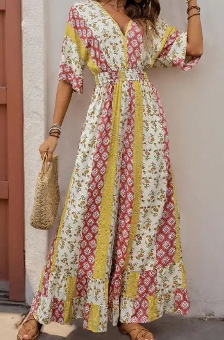 

Summer New Hot Sale Bohemian Style Printed Vintage Style Waist-Binding High-Waisted One-Piece Pants for Women