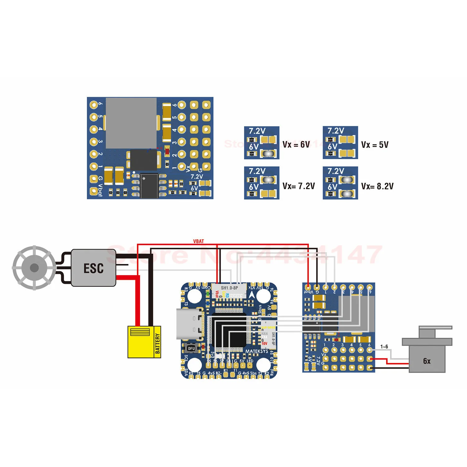 Matek Systems 5.5-36V TO 5-8.2V BEC Voltage Regulator BEC Power Module 5V/6V/ 7.2V/ 8.2V SERVO PDB For FPV RC Drone Fixed Wing