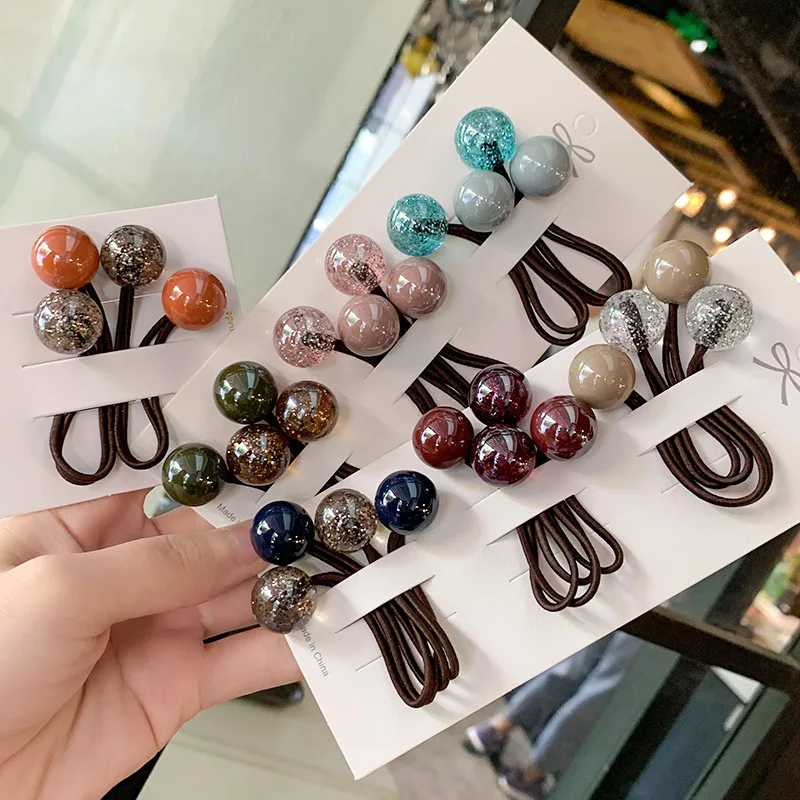 

Color Block Magic Bead Hair Ties for Kids Korean Style High Elastic Ponytail Holders Non Damage Soft for Girls
