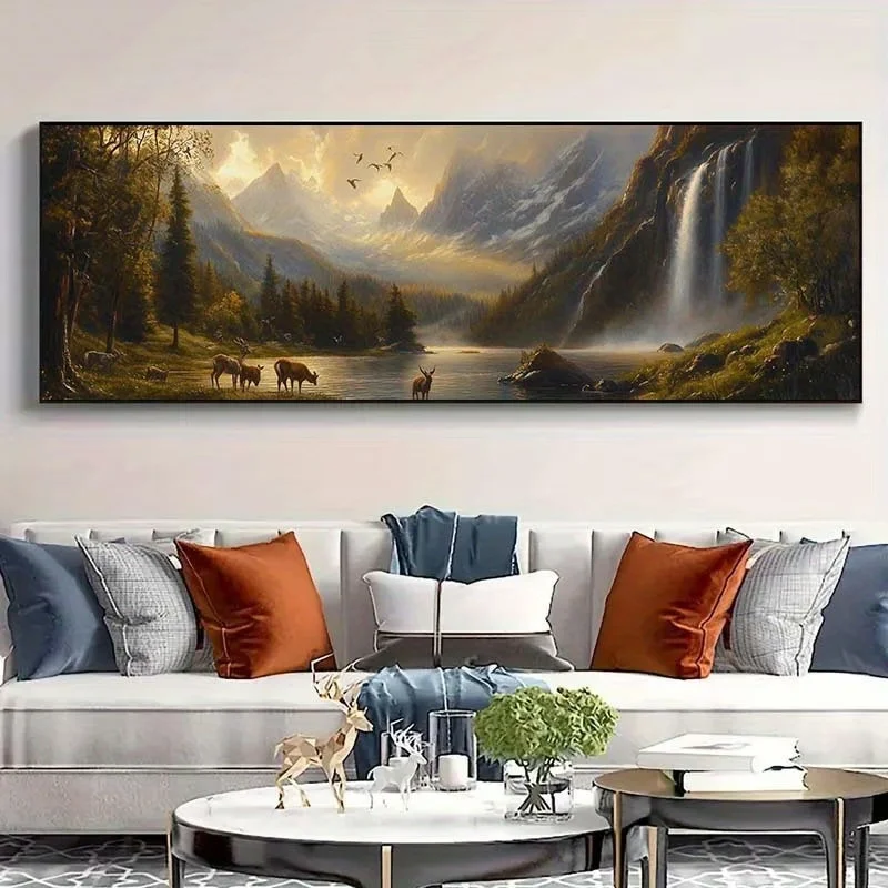 

Алмазная мозаика 5D DIY: Пейзаж с водопадом, оленями и птицами, полная квадратная/круглая вышивка, алмазная живопись