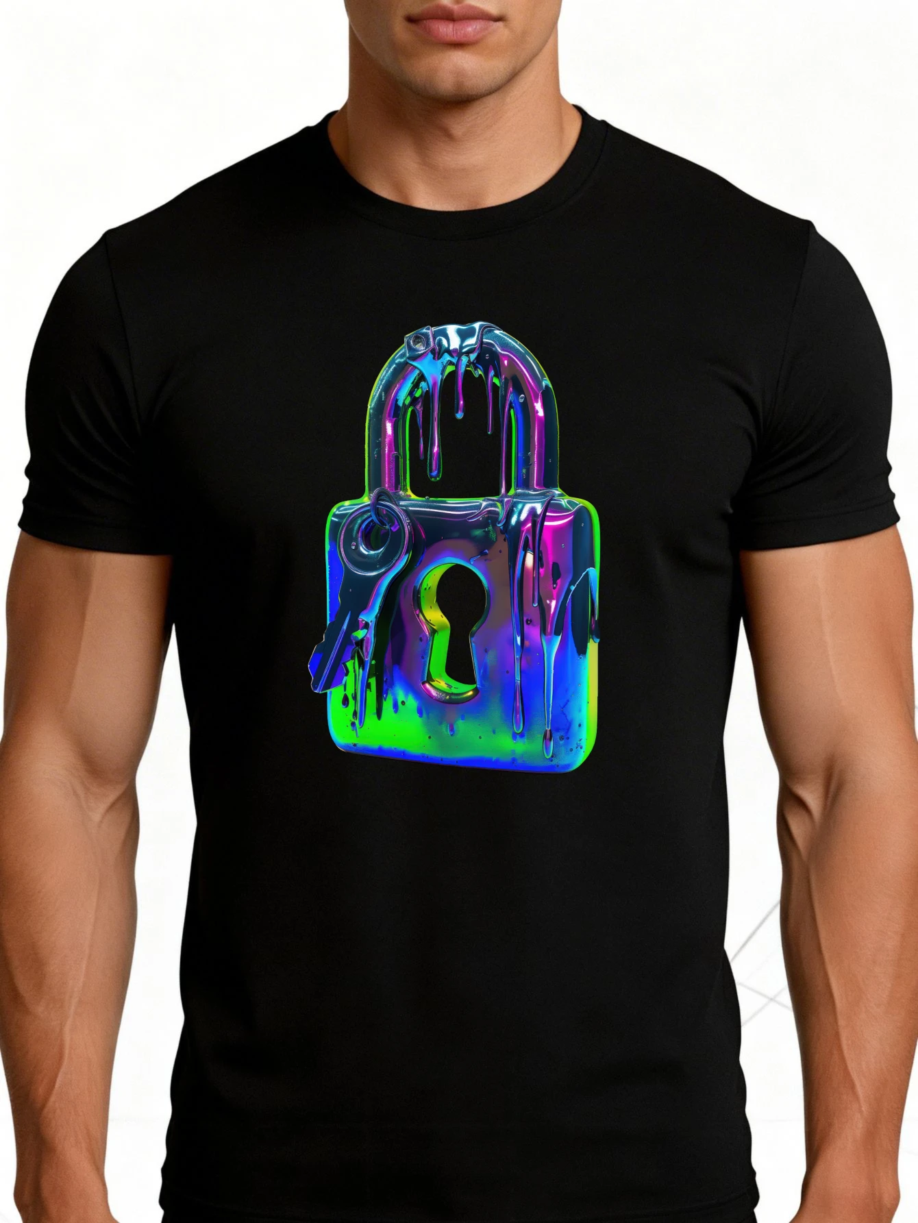 Colorful Abstract Lock Design Men's T-Shirt Fashion Statement Summer Wear Gift for Him