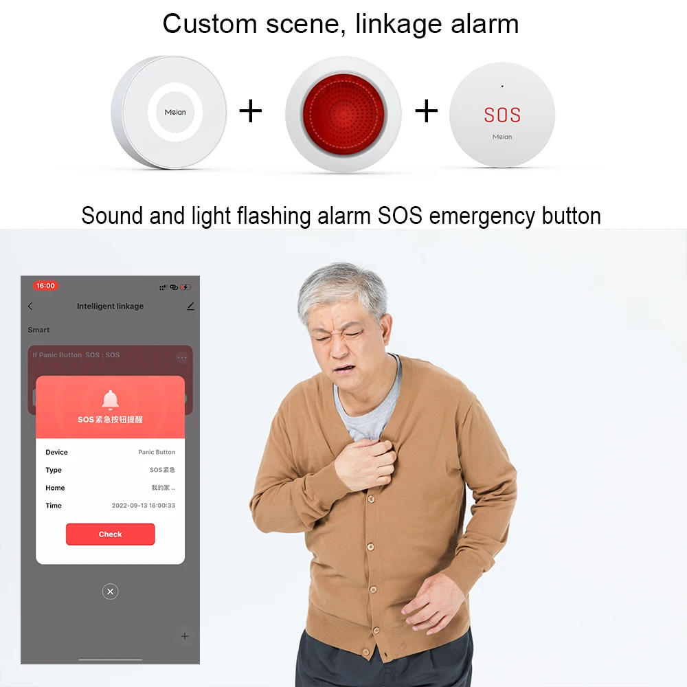 Meian Zigbee Tuya SOS Emergency Button Home Security Alarm System Wireless Alarm Button Work With Smart Life/Tuya APP and Hub