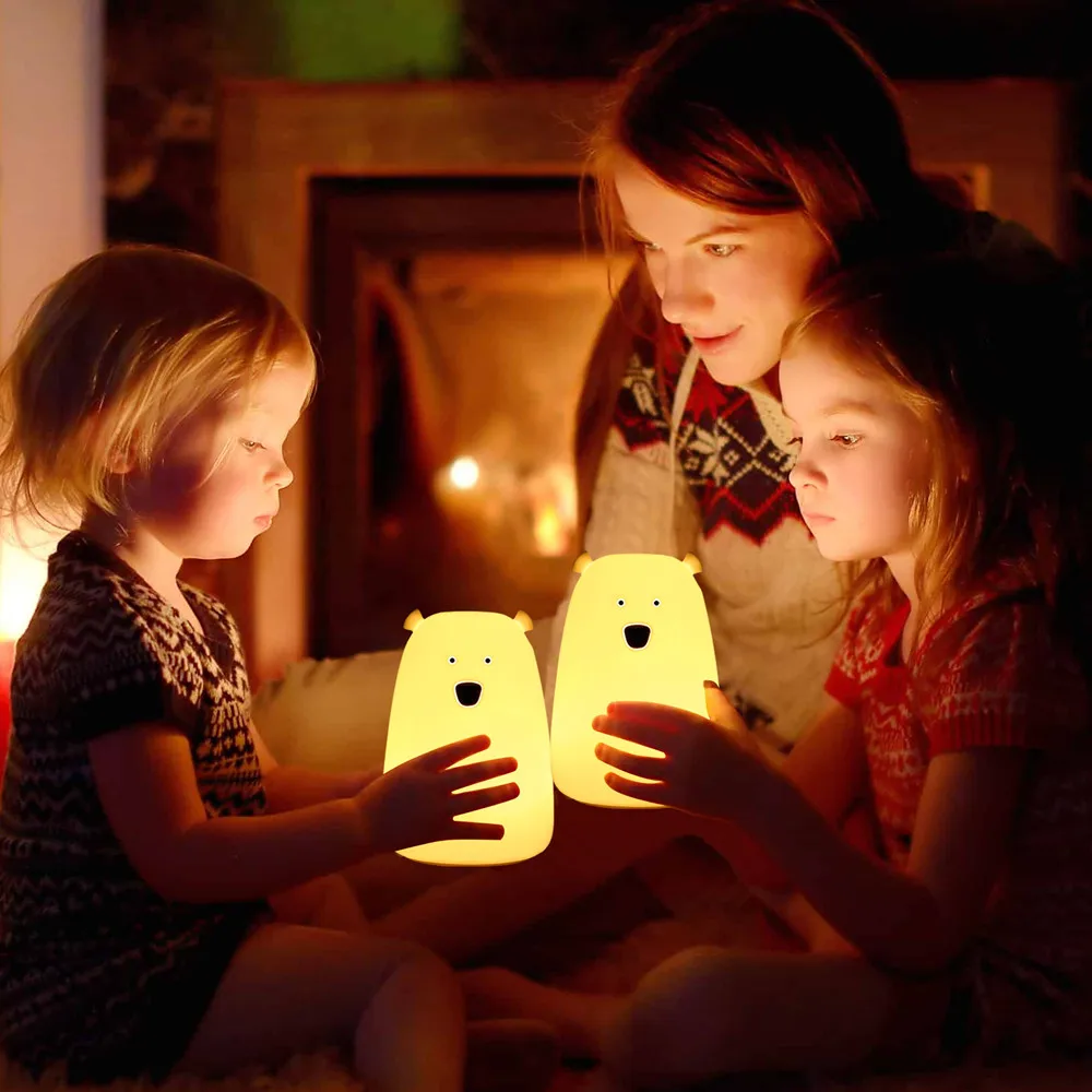 Niedlicher Bär führte Nachtlicht dekoration Baby Kinder Nachttisch lampe Silikon Touch Sensor Tap Control Lampen Kinder Geburtstags geschenk