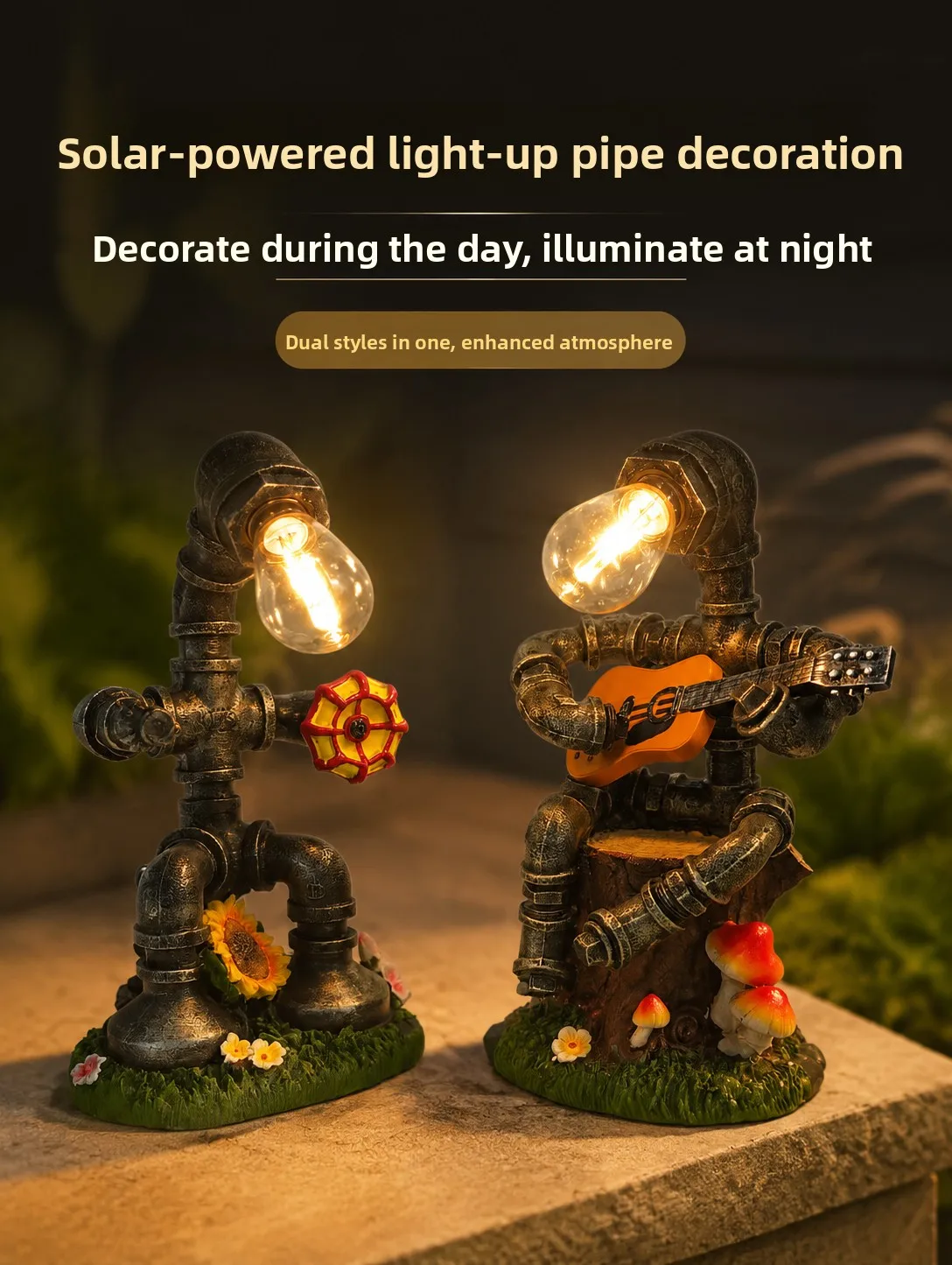 Solar Powered Creative Garden Home Decoration Lights Retro Nostalgic Art Style Small Wonder Tech Abstract Fun Figurines Resin...
