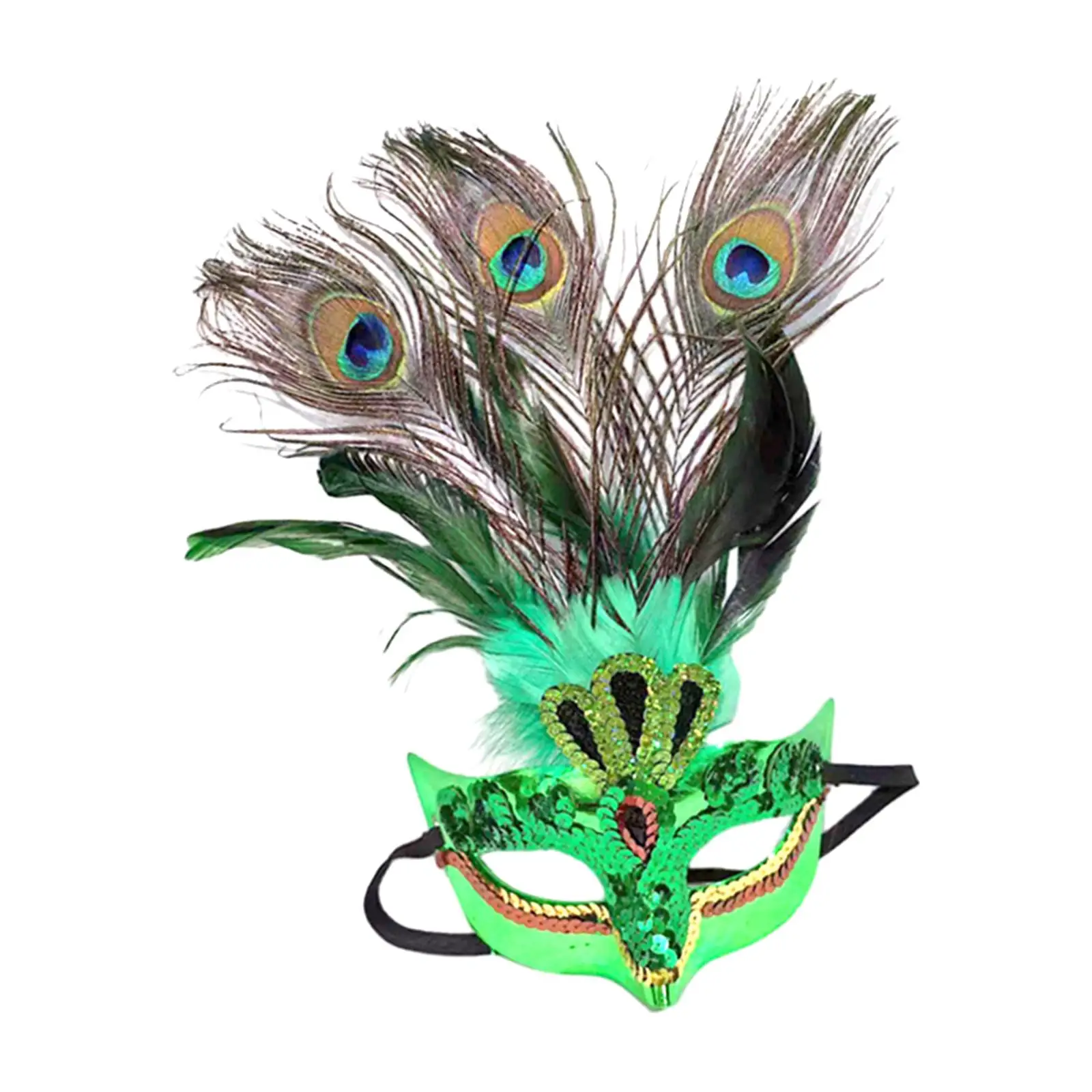 Half Face Cover Shiny Feather Masquerade Mask Peacock Design Cosplay Accessory for Wedding Dance Prom Theater