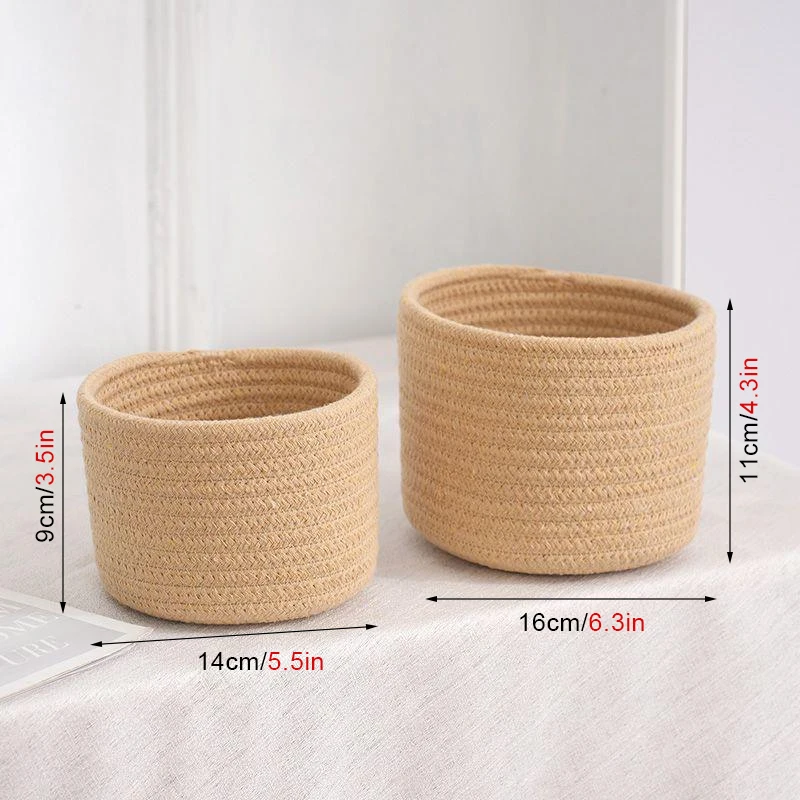 سلة تخزين سطح المكتب سلة تخزين حبل القطن المنسوج يدويًا أشتات مستحضرات التجميل والمجوهرات سلة تخزين ألعاب الأطفال