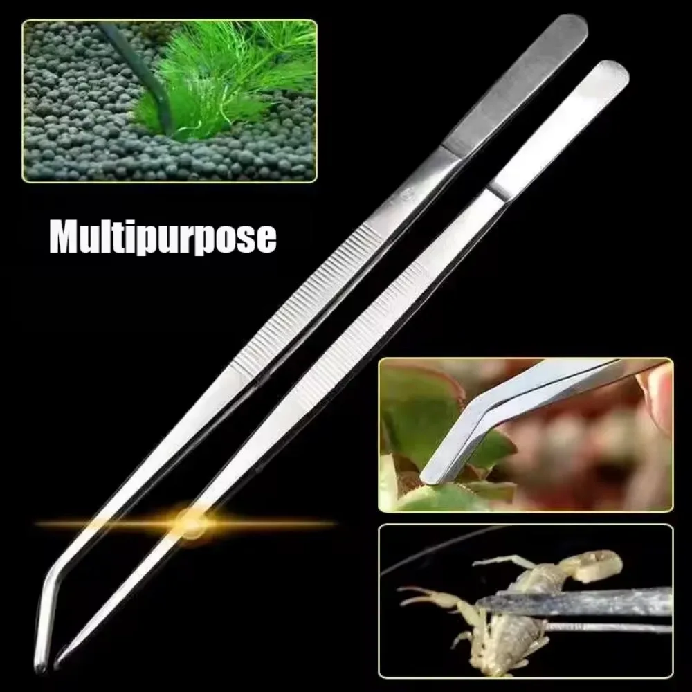 Multifuctional Stainless Long Tongs Non-sliSteel Elbow Tweezers Aquarium Clip Long Tongs Medical Tweezers Forceps Home Supplies