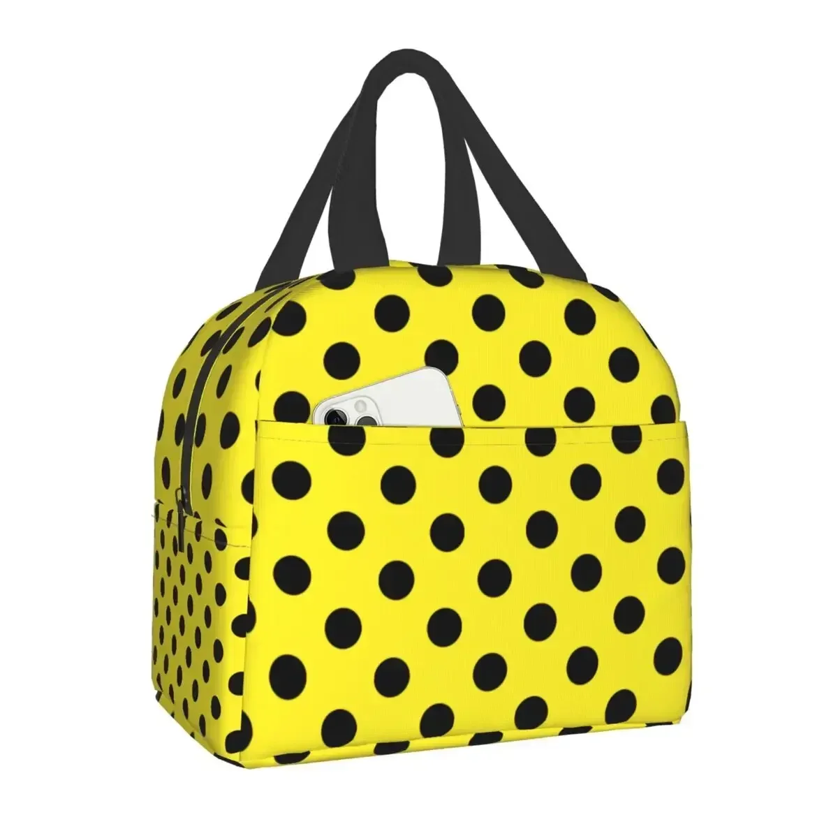 

Luxury Polka Dots Yellow Lunch Tote Bag for Women Portable Insulated Thermal Cooler Warm Bento Box Kids School Food Picnic Bags