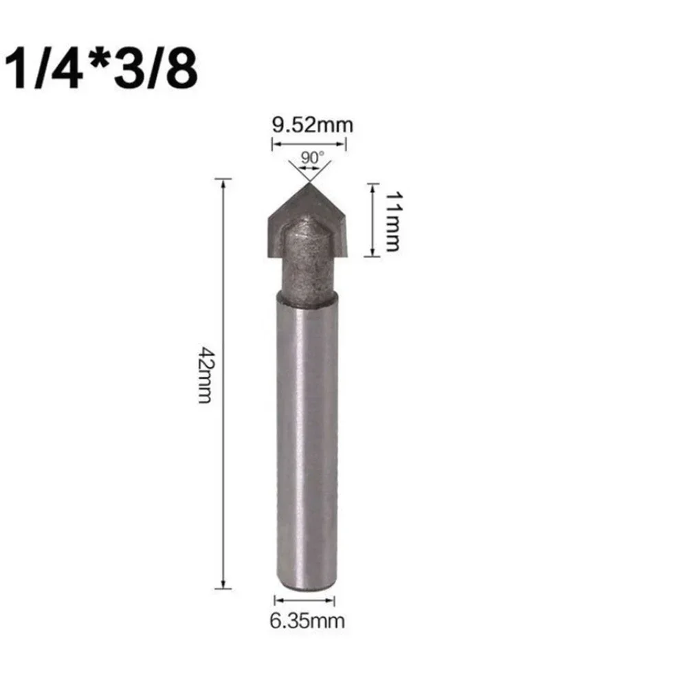 V型溝フライスカッター,エンドミルルータービットのセット,切断用CNC彫刻ドリルビット,90度シャンク,1個,1/4インチ