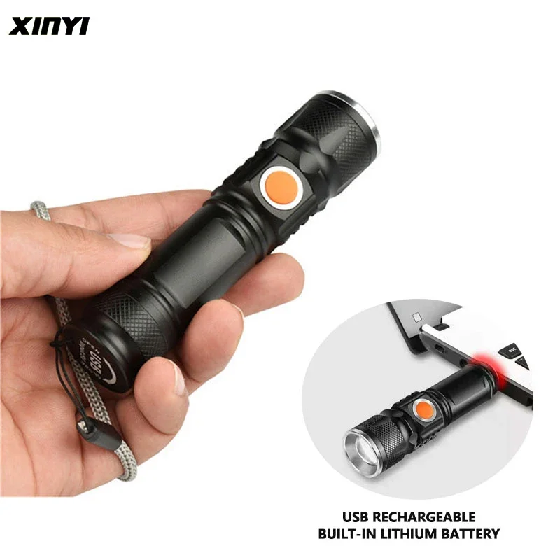 Mini Portable USB Rechargeable LED Flashlight Torch Outdoor Camping Light Waterproof Zoomable Lamp Bicycle 3Mode Handy Light